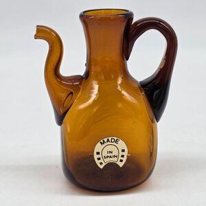 Vintage Amber Glass Miniature Pitcher With Elephant Spout And Handle Made In Spa